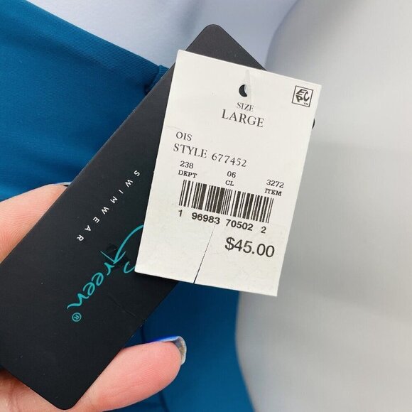 Aqua Green Womens Large UPF 50 Double Strap Asymmetrical One Piece Swimsuit 1977 - Picture 8 of 9